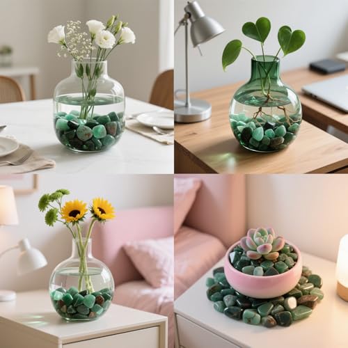 Aquarium Decor Gravel 0.96LB Natural Pebbles Fish Tank Stones Vase Filler Succulent Rocks Polished Crushed Bulk Irregular Shaped - Green - color: Green