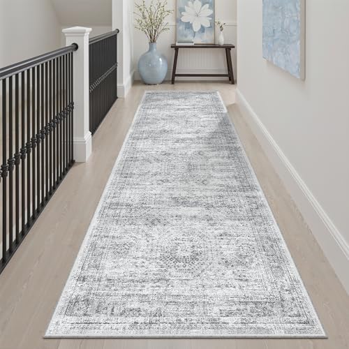 Soalmost Washable Runner Rug 2'6"x8' Kitchen Hallway Runners Grey - color: Grey, size: 2'6" x 8' (Runner)