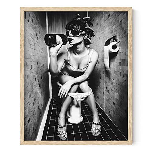 HAUS AND HUES Girl Bathroom Decor - Black and White Wall Art, Bedroom Picture (Unframed 16x20) - color: Bathroom Girl, size: 16"L x 20"W