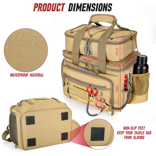 Fishing Tackle Bag, Detachable Fishing Reels Storage Pouch, Fishing Gear Organizer, Adjustable Shoulder Strap Fishing Bags for Saltwater & Freshwater - color: Solid khaki