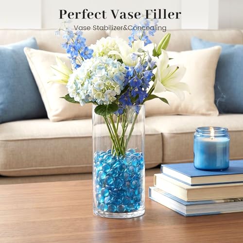 FUTUREPLUSX 1 LB Light Blue Flat Glass Marbles, Glass Pebbles Vase Fillers | Glass Beads, Rocks Fish Tank Aquarium Decor, Table Centerpieces Scatter and DIY Crafts - color: Light Blue-2