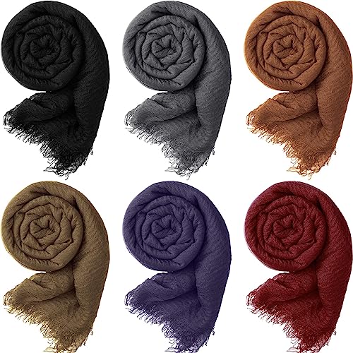 Geyoga 6 Pcs Women Cotton Scarf Crinkle Hijab Wrap - color: Dark Colors