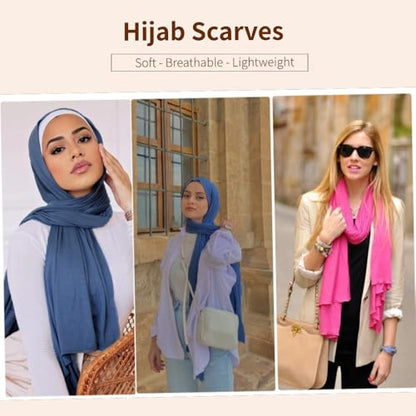 Muslin Hijab Scarf for Women Long Headscarves Solid Head Wraps Soft Pashminas Shawls - color: Denim Blue Muslim Hijab Scarf
