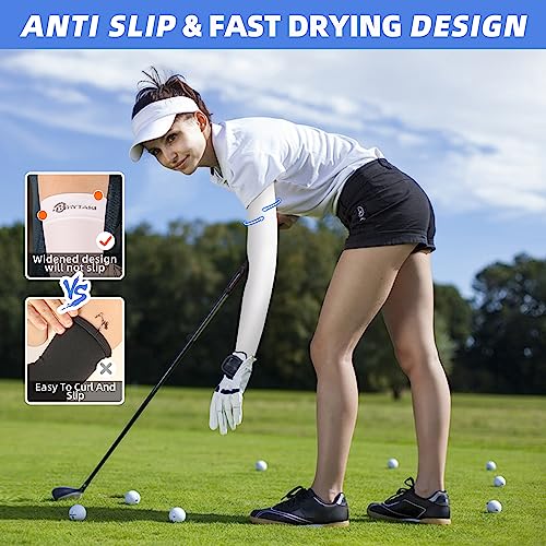 BHYTAKI UV Sun Protection Arm Sleeves, UPF 50 Sports Cooling Arm Compression Sleeves for Men Women Teenager - color: 2 Black+2 White+2 Light Beige