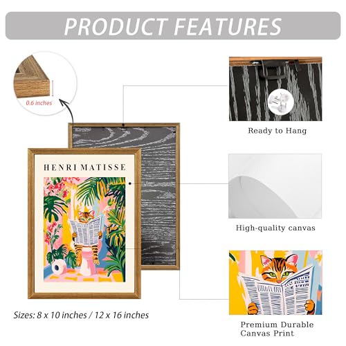 ICHZUMW Framed Funny Tabby Cat Matisse Canvas Bathroom Wall Art, 12x16 In - color: Matisse Reader, size: 16"L x 12"W