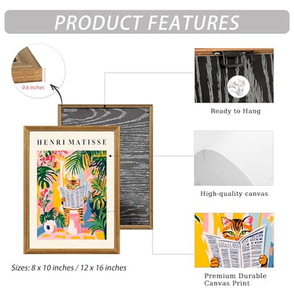 ICHZUMW Framed Funny Tabby Cat Matisse Canvas Bathroom Wall Art, 12x16 In - color: Matisse Reader, size: 16"L x 12"W