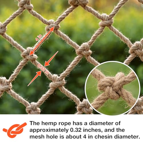 Hemp Rope Net (6ftx18ft) Heavy Duty Natural Jute Rope Net Climbing Safety Rope Netting Balcony Stairs Fence Garden Playground Protection Net Indoor & Outdoor Decor Rope Net - size: 6ftx18ft