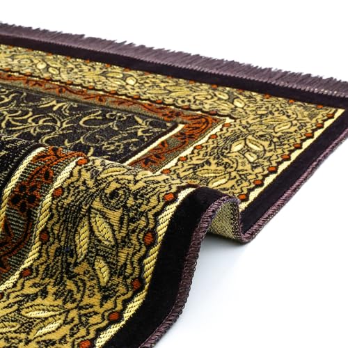 Muslim Prayer Rug, Soft Plush Thin Islamic Prayer Mat, Janamaz, Sajada, Praying Carpet, Islamic Gift, Foldable Portable Turkish Prayer Mat for Men&Women, Lightweight Travel Prayer Rug, 26"x43" - color: Jeddah / Browncacao