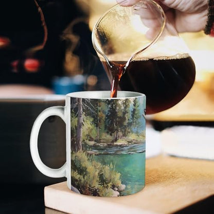 Trout Fish Lake Forests Ceramic Coffee Mug Tea Cup Unique Artistic Drinkware with Handle 12OZ