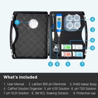 Apera Instruments PH60-VS Handheld pH Meter Tester Kit with LabSen 855 ATC pH Electrode for Lab-Grade pH Measurement of Viscous Liquid Samples - style: For Viscous Liquids