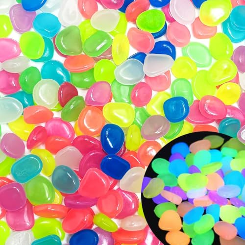 200PC Aquarium Rocks, Glow in The Dark, Cute Item Shaped Decor Stones for Fish Bowl, Garden, Ponds, Handmade Crafts, Colorful Fish Tank - color: 200pcs Round Stones