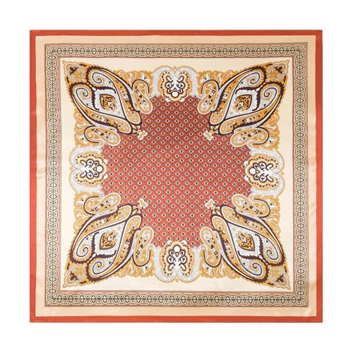 Silk-Feel 35x35 Satin Hair Scarf | Multi-Way Head Wrap for Sleep, Style & Hijab | Gift-Ready Fashion Scarf for Women - color: Orange-totem