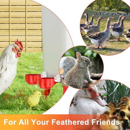 Automatic DIY Chicken Water Cup, Chicken Waterer Cups 6 Pack | Chicken Flock Waterer Cups with 3/8'' Hole Saw for Bucket, Trough, Easy Install