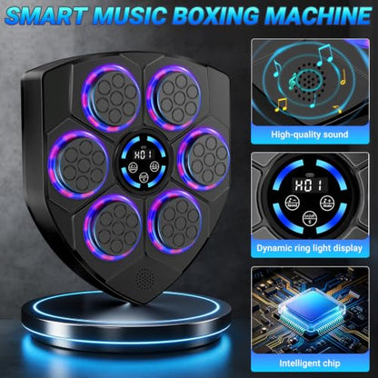 Music Boxing Machine, Interactive Punching Trainer with Boxing Gloves, Large Size Wall Mounted Electronic Boxing Target for Adult Kids, 9 Modes & 9 Speeds - color: Dark Black
