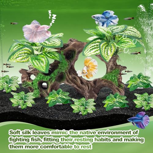 CousDUoBe 8 Pcs Fish Tank Decor，Silk Aquarium Plants Green Silk Leaf pad Hammock Artifical Driftwood cave Betta Fish Tank Accessories 7 x 2.8 x 4 inches(LxWxH) - size: 8 Pcs Silk Aquarium Plants（Style C）