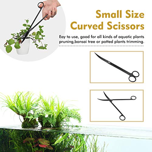 hygger Long Stainless Steel Premium Aquarium Tools, 4 PCS Aquatic Plant Tweezers Scissors Spatula Kits Comes with 1 Cleaning Cloth, for Fish Tank Starters - color: Black