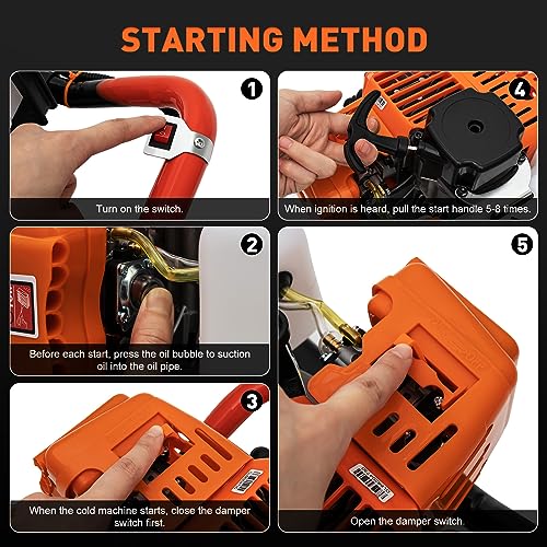 Auger Post Hole Digger, Gas Powered Earth Post Hole Digger Post Holes Earth Digger Petrol Drill Borer Bulb Planting Drill Fence Hole Maker Machine (52cc 2.54HP 1.9KW) - size: 52cc 2.54HP 1.9KW