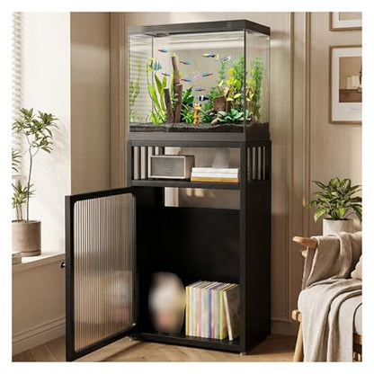 JYHHCYS 3-Tier Aquarium Stand with Storage, Fish Tank Stand with Open Shelving & Large Capacity Cabinet, Large Bottom Cabinet Hide Fish Food & Tools, Easy Access(Black,50x30cm/19.6x11.8in) - color: Black, size: 50x30cm/19.6x11.8in