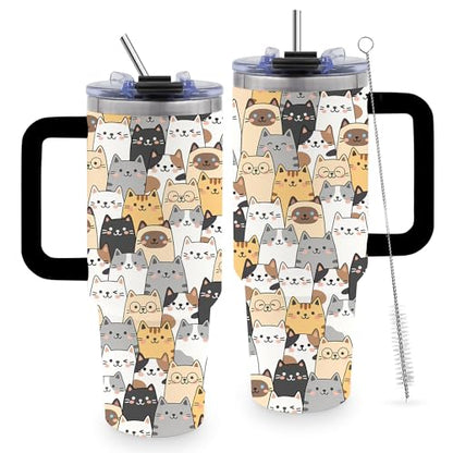 40oz Cats Tumbler Gifts for Women, Cute Cat Water Bottle with Handle & Straw - color: ColorCats-Black