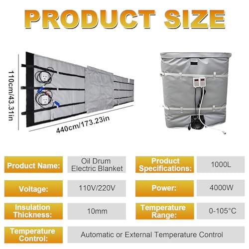 Ibc Heating Blanket, Ibc Portable/Oil Tank Heater Blanket,Oil Drum Heating Blanket,2000w/4000w Heating Blanket With Digital Display,Adjustable Temperature,Suitable Plastic Tanks,Oil Drums 1000L - size: 1000L