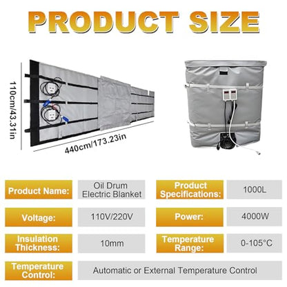 Ibc Heating Blanket, Ibc Portable/Oil Tank Heater Blanket,Oil Drum Heating Blanket,2000w/4000w Heating Blanket With Digital Display,Adjustable Temperature,Suitable Plastic Tanks,Oil Drums 1000L - size: 1000L