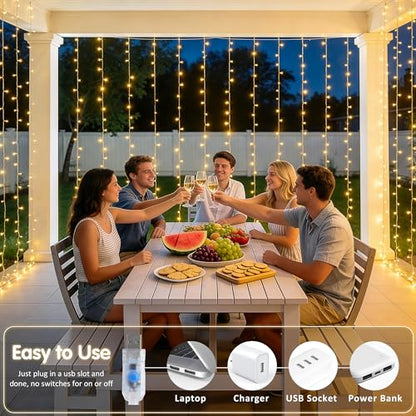 JMEXSUSS USB Plug in Curtain Lights 200 LED with 8 Modes, 6.5ftx6.5ft - color: *Warm White, size: 200 LED