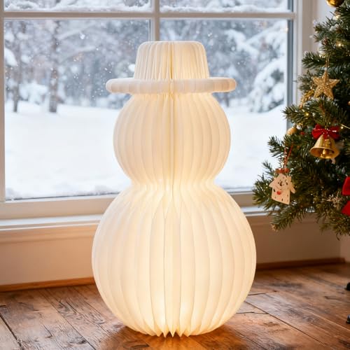 PAPER JAZZ Honeycomb Christmas Snowman Decorations, White Honeycomb Light Snowman Centerpieces for Tables, Winter Wonderland Paper Lamp Indoor for Xmas,New Year,Office Decor. - color: Snowman