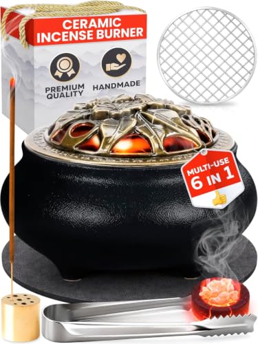 Resin Incense Burner Bowl Set for Charcoal, Frankincense & Resin – Heat-Resistant Censer Incense Holder for Cones & Sticks with Clean Ash Catcher for Home Fragrance, Relaxation & Traditional Use - color: Burner Black