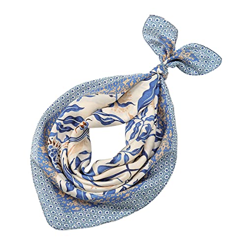 RIIQIICHY Women Head Hair Scarf Like Satin Silk Scarf Sleeping Hair Wrapping Night 27.5" - color: Light Blue/White/Beige