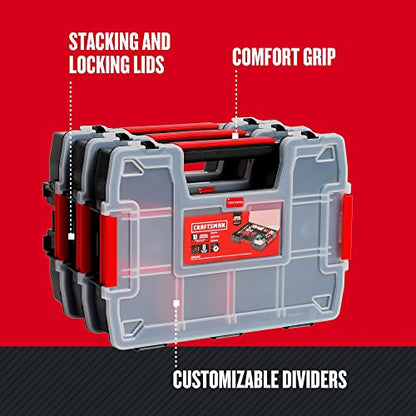 CRAFTSMAN Storage Organizer,Small Parts Organizer with 10-Compartments,Lid Includes Secure Latch (CMST60964M), (Pack of 6) - size: 6 Pack (11.5" L x 2.5" W x 8.5" H), style: Triple Pack