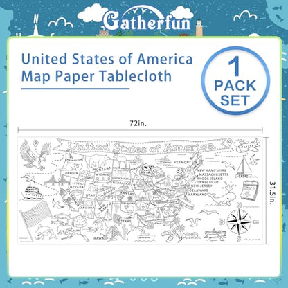 Gatherfun USA 컬러링 액티비티 - 대형 80.9 x 182.9cm(31.5 x 72인치) 교육용 포스터 - 학교 이벤트 및 생일 파티에 이상적, 교실 벽 장식 또는 테이블 커버로 다용도 - style: SA MAP
