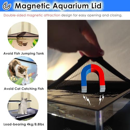 LZMZMQ Magnetic Aquarium Cover Fish Tank Lid, Home Fish Tank Protector from Cats, Square Terrarium Top Covers Anti-Fish Jump Net with Corner Handles(L80xW50cm) - size: L80xW50cm