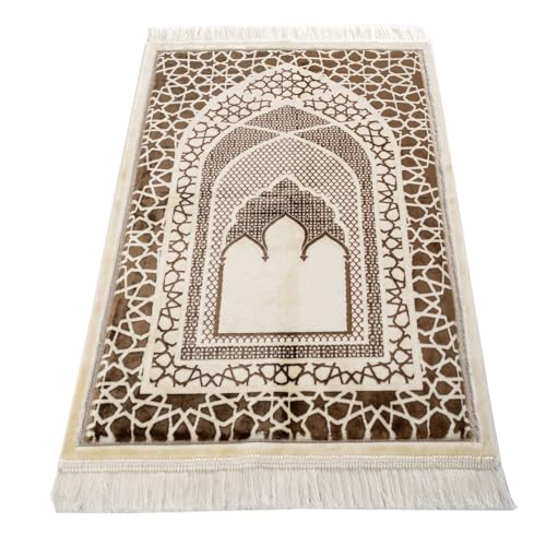 Modefa Turkish Islamic Prayer Mat - Velvet Janamaz - Intricate Praying Rug Ramadan Eid Gift - Traditional Muslim Seccade for Men Women - Saray (Mocha) - color: Mocha