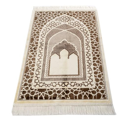Modefa Turkish Islamic Prayer Mat - Velvet Janamaz - Intricate Praying Rug Ramadan Eid Gift - Traditional Muslim Seccade for Men Women - Saray (Mocha) - color: Mocha