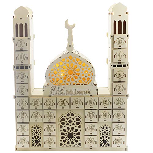 Eid Mubarak Decoration Wooden Advent Calendar Eid 30 days Empty Drawers, Light up Countdown Calendar DIY Ramadan Decoration Drawers Advent Calendar 30 Days Islam Muslim Home Desktop Decor - color: color #01