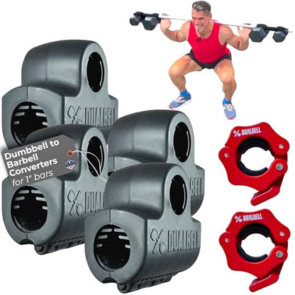 Dumbbell Converter- for 1" bars Superset Dumbbell to Barbell Adapters- hold up to 500lbs- Converts dumbbells for use on 1" diameter barbell - color: Black Superset w/red weight collars (for standard 1" bar)