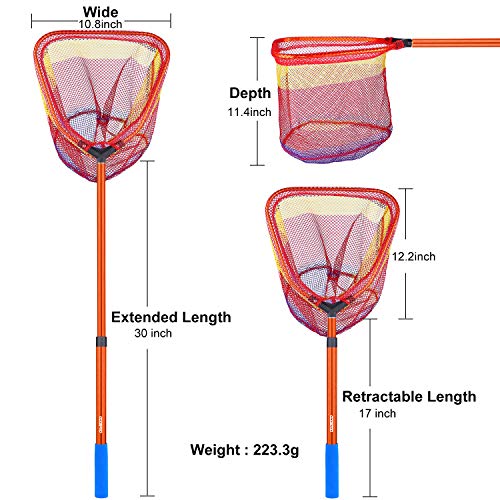 Kids Fishing Net - Telescoping Bait, Minnow, and Butterfly Net With 11.4" Depth, Handle Extends to 30" for Easy Catch and Release - color: Orange-1pack