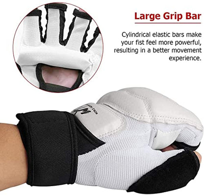 Taekwondo Karate Gloves & Sparring Gear Foot Protector Set, Boxing Sparring Foot Guard and Half-Finger Gloves for Martial Arts TKD Kung Fu Punch Bag Kickboxing MMA Training - size: Small