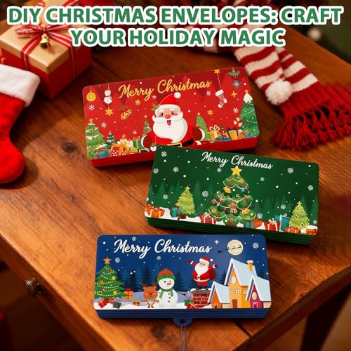 3 Pack Christmas Cash Gift Envelopes, Christmas Money Envelopes, DIY Cash Gift Card Holders Xmas with 10 Slots for Men Women Kids Birthday Xmas Party Supplies
