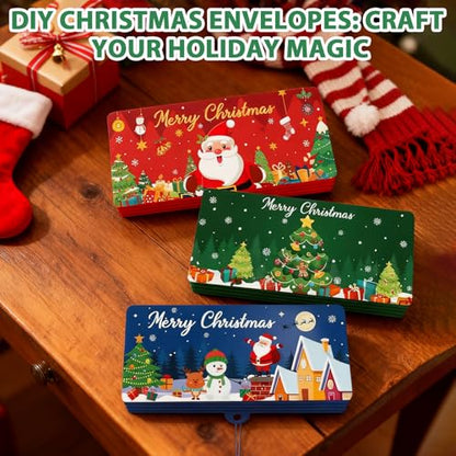 3 Pack Christmas Cash Gift Envelopes, Christmas Money Envelopes, DIY Cash Gift Card Holders Xmas with 10 Slots for Men Women Kids Birthday Xmas Party Supplies