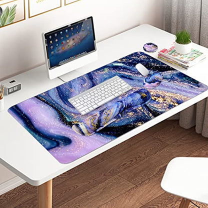4-in-1 Large Gaming Mouse Pad, Keyboard Wrist Rest Pad & Wrist Support Mousepad Set, Extended Desk Pad Waterproof Desk Mat for Home Office Study Game - Purple Marble - color: Purple Marble