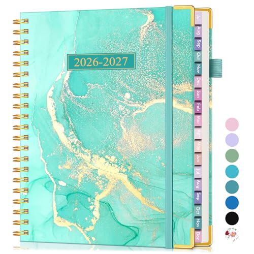 Academic Planner 2026-2027, 18 Months Weekly and Monthly Hardcover Planner, July 2026 - December 2027, 8.5" x 11" A4 Large Daily Calendar Planner Book with Tabs, Spiral College School Agenda Organizer for Student Teacher, Teal Marble - color: Teal Marble,