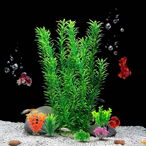 CousDUoBe 21 Inch Aquarium Plants Set Tall Fish Tank Plants – Realistic Artificial Fish Tank Decorations (1 Pcs Large Green Fish Tank Plants, 5 Pcs Small Plants) - color: Green