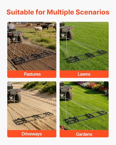VEVOR Drag Harrow, 96 x 20 in, Tow-Behind Driveway Grader with Adjustable Width & 50lbs Load Capacity, Heavy Duty Lawn Leveling Rake, Galvanized Steel Gravel Driveway Drag, Fits ATVs UTVs Tractors - size: 8 FT- Black