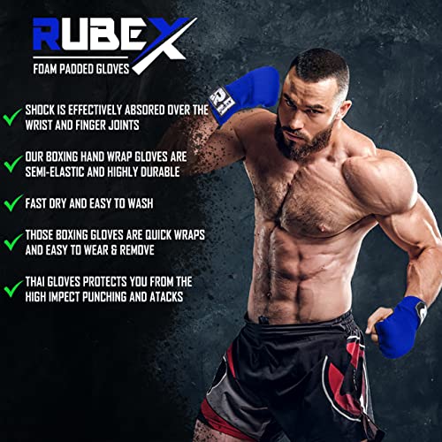 Slip on Boxing Hand Wraps Padded Thick Knuckle Inner Gloves 36 inches Elastic Wrist Strap Quick Wrap Under Mitts for Martial Arts, Muay Thai, MMA, Kickboxing Men Womem - color: Blue, size: X-Large