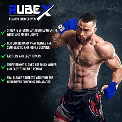 Slip on Boxing Hand Wraps Padded Thick Knuckle Inner Gloves 36 inches Elastic Wrist Strap Quick Wrap Under Mitts for Martial Arts, Muay Thai, MMA, Kickboxing Men Womem - color: Blue, size: X-Large