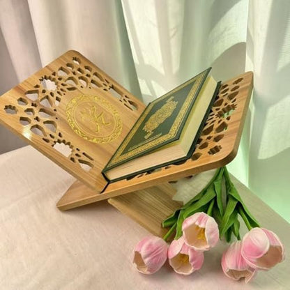 Wooden Book Stand Quran Bible Book Holder Muslim Bookshelf Magazine Display Holder for Ramadan Decorations