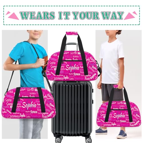 Personalized Gym Bag Kids Girls Business Trip, Deep Pink Color | Custom Name Carry On Weekender Gymnastics Dance Bag for Women Traveling - color: Color 14