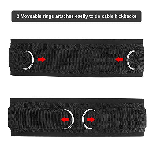 Waist Belt Neoprene Padded Gym Pulley Strap with Rings for Cable Machines Fitness Exercise Speed Agility Resistance Training