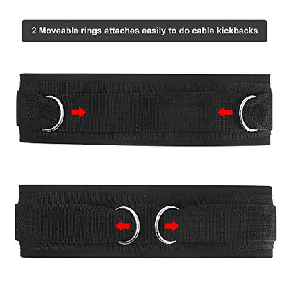 Waist Belt Neoprene Padded Gym Pulley Strap with Rings for Cable Machines Fitness Exercise Speed Agility Resistance Training